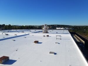 A flat roof with a Tremco Alphaguard coating