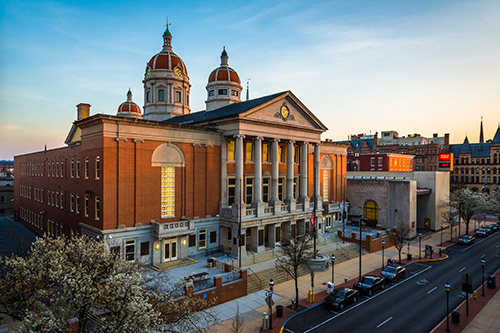 The York, PA, courthouse at dusk.